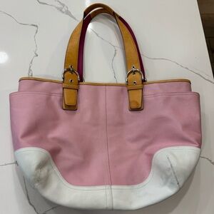 RARE Vintage Y2K Coach SoHo Hampton Canvas Leather Large Tote Shoulder Bag